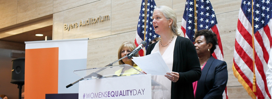 Cynthia Harper speaking at UCSF Women's Equality Day