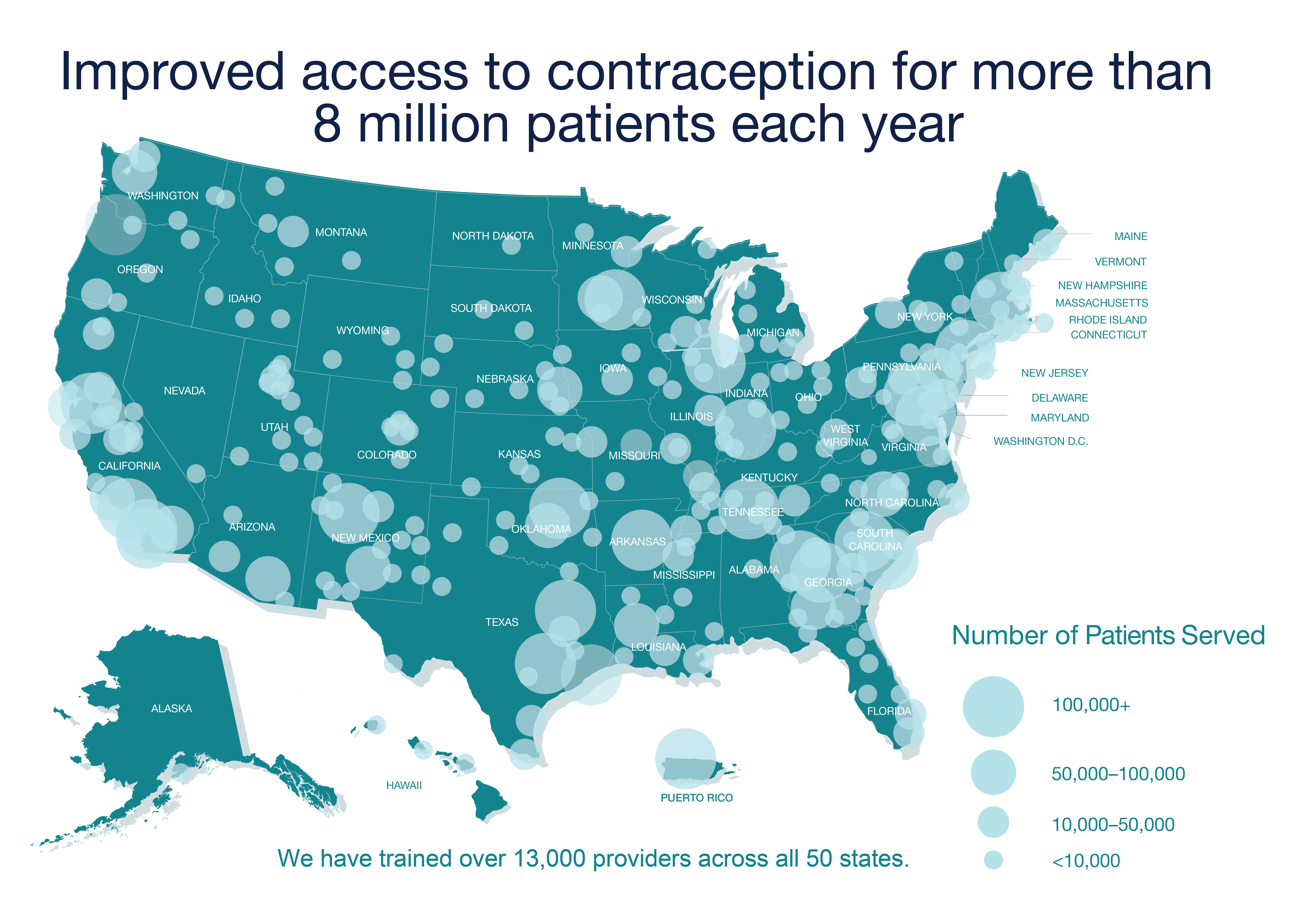 Map of the United States showing locations of Beyond the Pill trainings